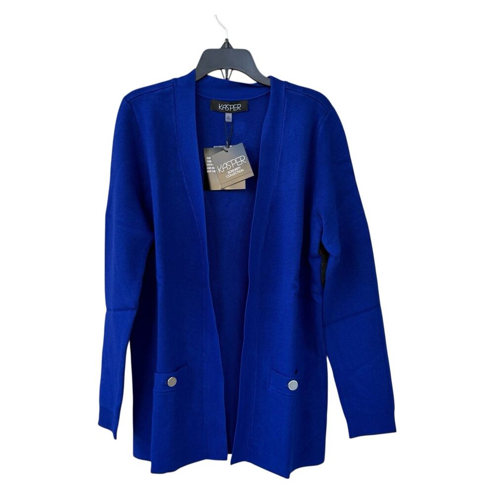 NWT Kasper Open Front Long-Sleeve Sweater Women's XS Royal Blue Signature Solid